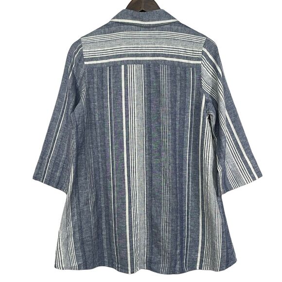 Soft Surroundings Button-Up Tunic Women Size S Blue Stripe Linen-Cotton Blend - Picture 2 of 15